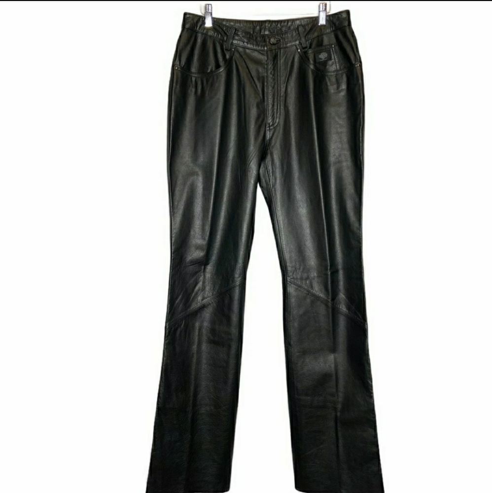 Harley Davidson Leather Riding Pants Raw Hem